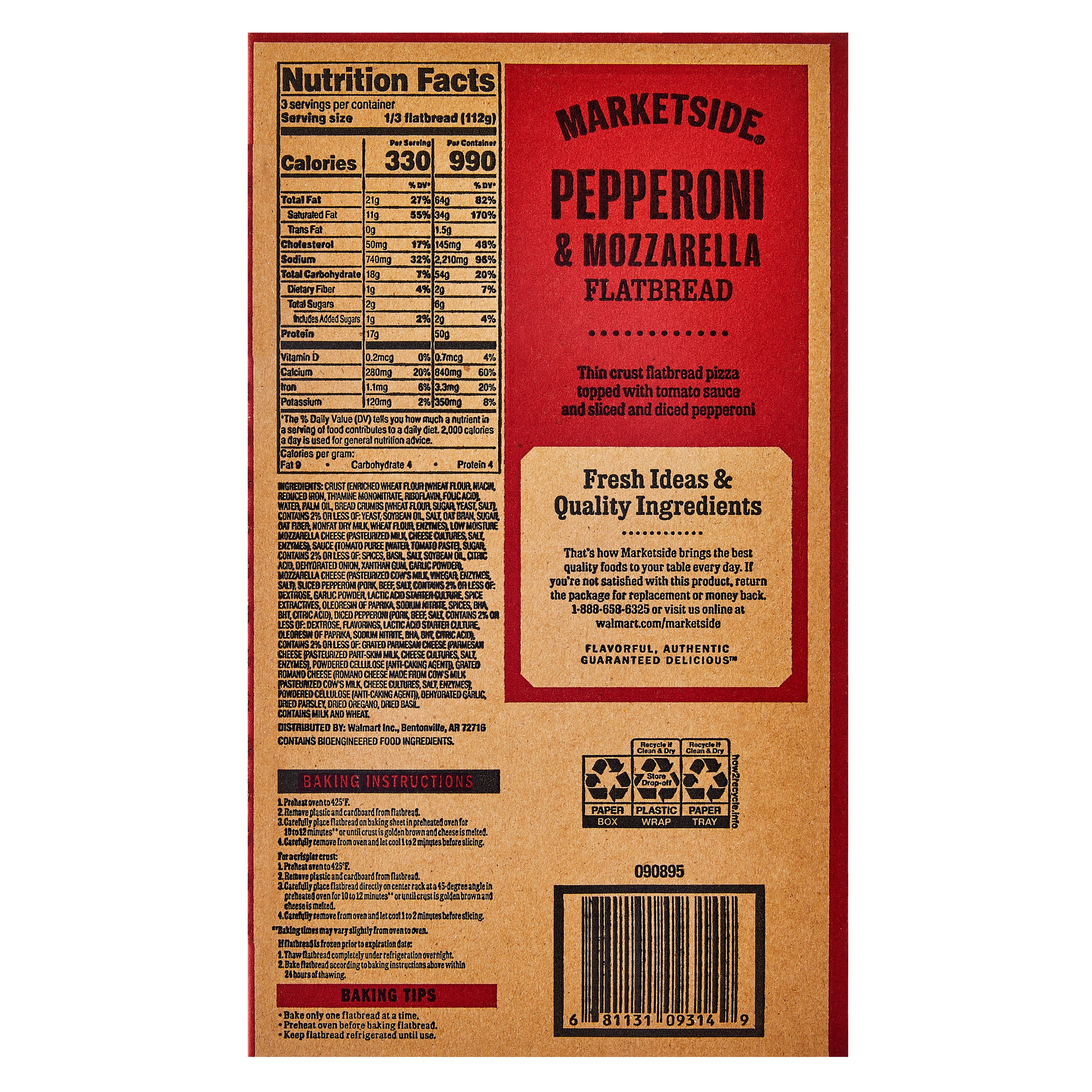Marketside Pepperoni and Mozzarella Flatbread Pizza, Marinara Sauce, 14.04 oz (Fresh)