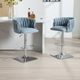 thumbnail image 5 of Swivel Bar Stools Set of 2 with Footrest, Modern Boucle Upholstered Counter Height Barstools with Adjustable Lift, Bar Chairs with Metal Base for Pub, Kitchen, Dining Room, Club, Light Blue, 5 of 9