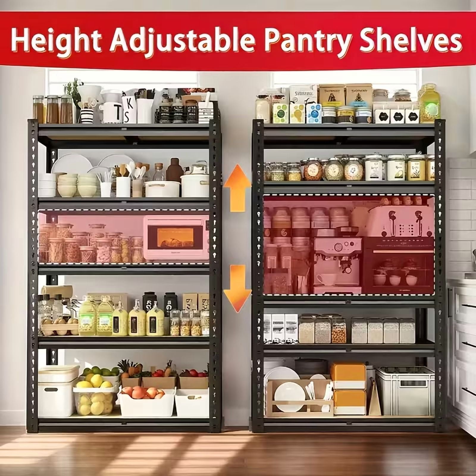 72"H Heavy Duty 5-Tier Metal Shelving Unit, Black, 2000 lbs Capacity – Adjustable Garage Storage Rack for Basement, Pantry & Closet