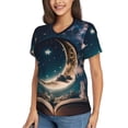 thumbnail image 2 of Fuzoiu Artistic Starry Sky Moon Book Print Women's Classic V-Neck T-Shirt, Short Sleeve V Neck Tees for Casual Everyday Wear,Casual Fit Tee,Summer Fashion Tops-XX-Large, 2 of 5