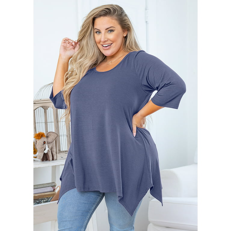 SHOWMALL Plus Size Tunic Top for women 3/4 Sleeve Blouse Purple Gray 4X  Clothes Swing Top Crewneck Maternity Loose Fitting Clothing Shirt
