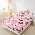 thumbnail image 4 of Homewish Pastel Halloween Ghost Bed Sheets,Bat Candle Pumpkin Pattern Full Size Sheets,Light Pink Brown,4pcs,1 Flat Sheet,1 Fitted Sheet and 2 Pillowcases, 4 of 6