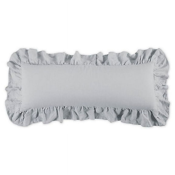 HiEnd Accents Washed Linen Ruffled Lumbar Pillow, 14x36, Gray