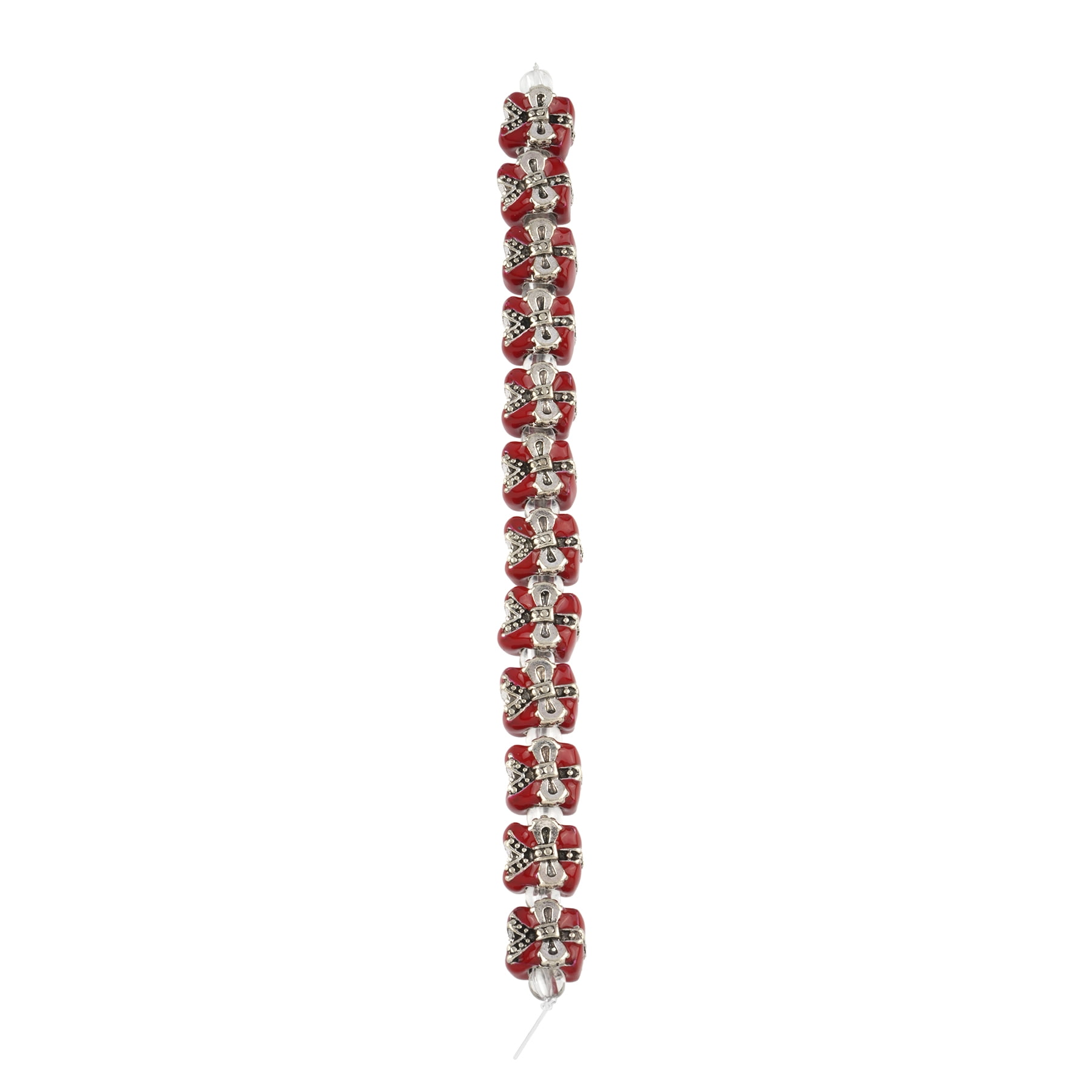 Red & Silver Bow Accented Beads - 10mm by Bead Landing