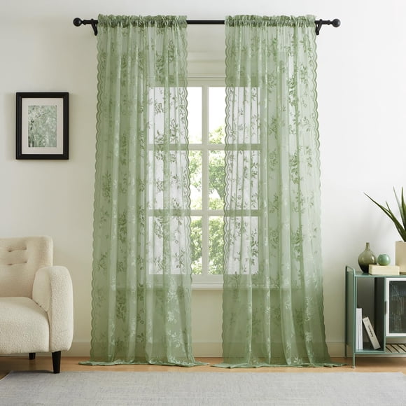 Cortinas SEEKRIGHT de encaje floral victoriano, 213 x 213 cm, color verde salvia