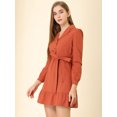 thumbnail image 3 of Minivestido con solapa con muescas y cuello en V con dobladillo con volantes Allegra K rojo M, 3 of 6