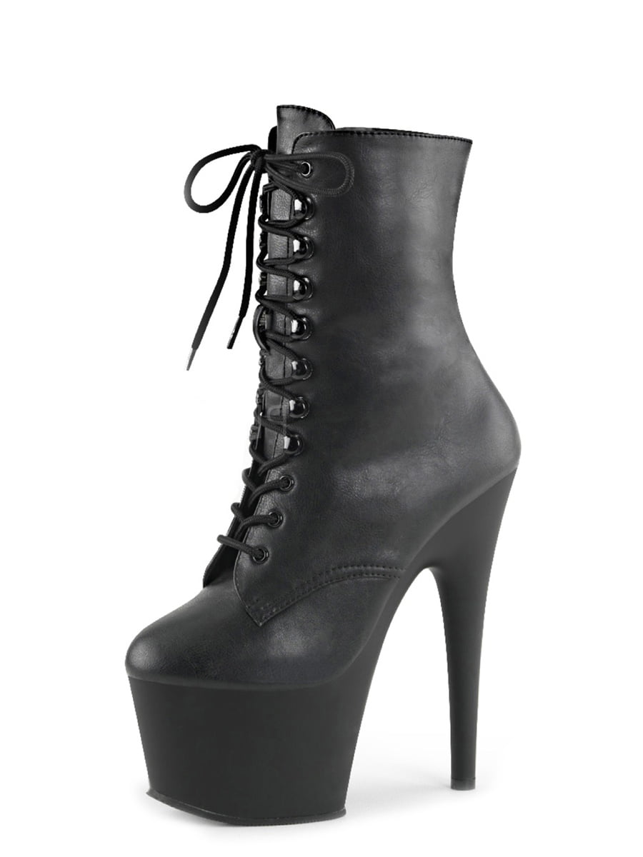 Pleaser - Womens Black Lace Up Booties Matte Platform Boots Stiletto ...