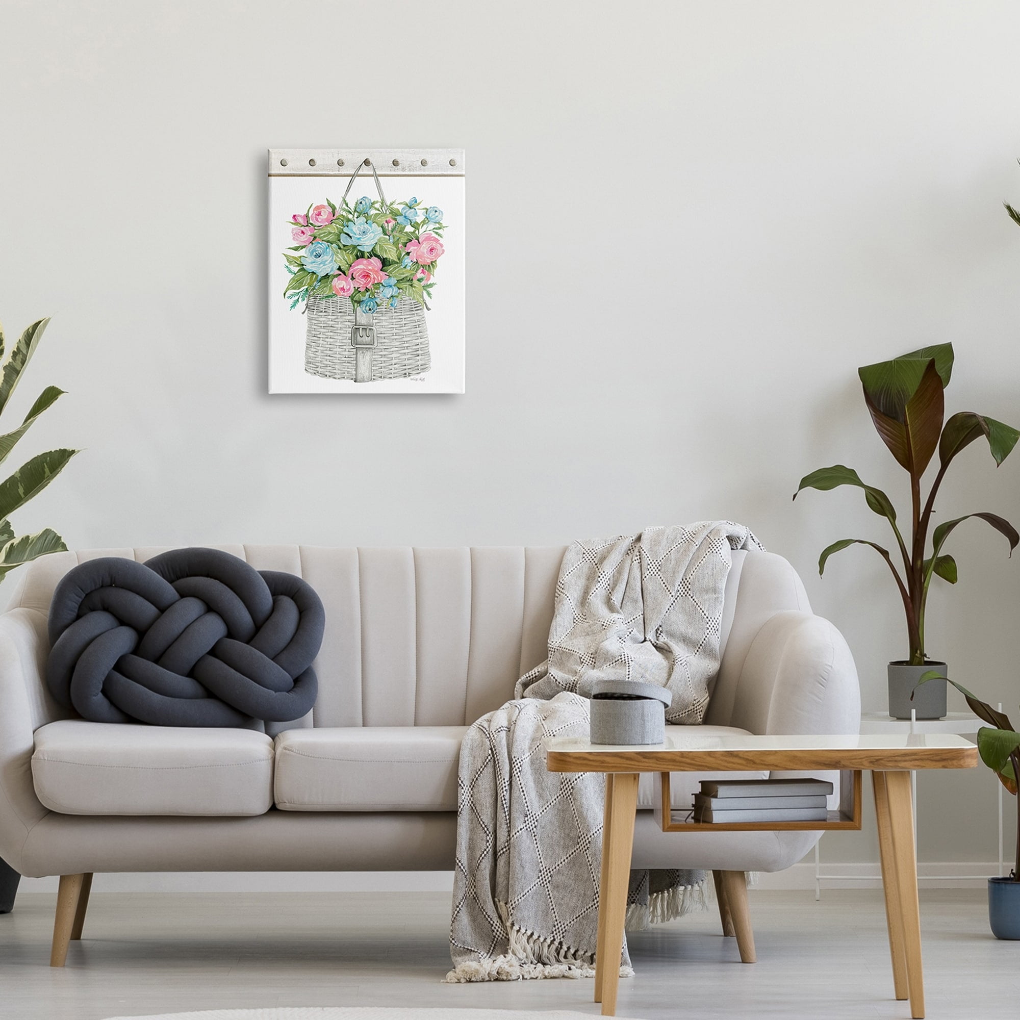 Stupell Industries Blue And Pink Blooming Roses Spring Plant Basket,30 x 40, Design by Cindy Jacobs