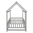 thumbnail image 7 of Twin Size Floor Bed with House Roof Frame, Wooden Montessori Bed Frame with Fence Guardrails, Twin House Platform Bed for Children Girls and Boys, No Bed Slats, Gray, 7 of 7