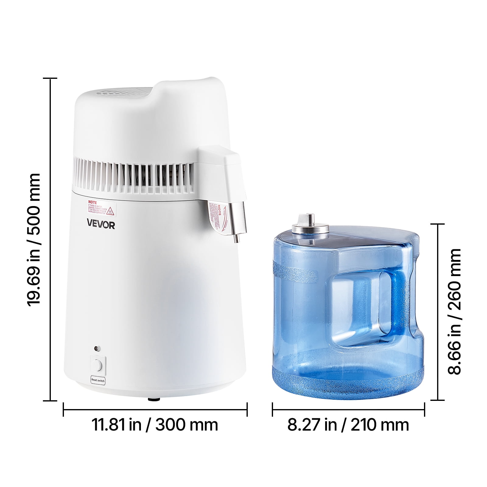 VEVOR Water Distiller, 6L 1.6 Gallon Larger Pure Water Purifier Filter For Home Table Countertop, 900W Plastic Distilled Maker, Stainless Steel Interior Drinking Machine to Make Clean Waters, White