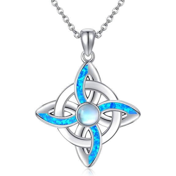 JUSORA Witches Knot Necklace 925 Sterling Silver Blue Opal Witch's Magical Knot Pendant Celtic Jewelry for Women Gifts