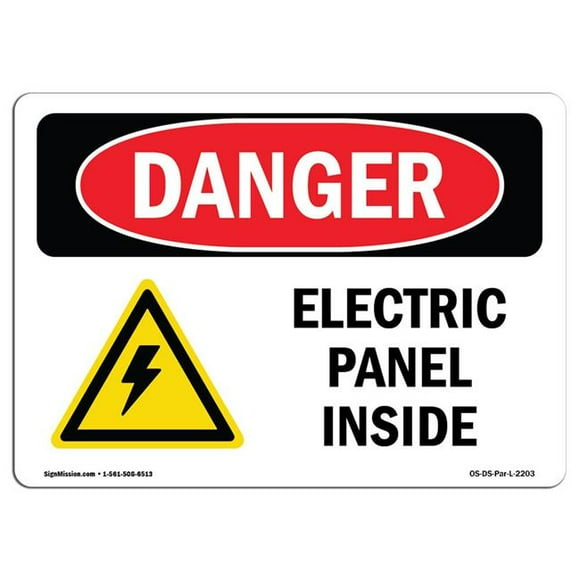 SignMission OS-DS-A-1218-L-2203 12 x 18 in. OSHA Danger Sign - Electric Panel Inside