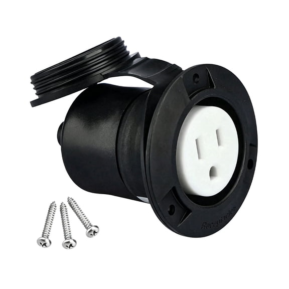 Flanged Female Recessed Outdoor Outlet (with Cover), NEMA 5-15R Waterproof Outlet,125V 15A Suitable for RVs, Boats, and Truck Bed Heaters