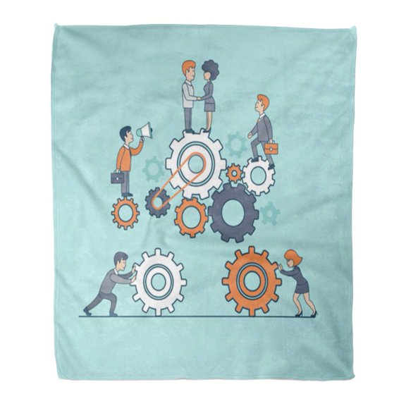 SIDONKU Flannel Throw Blanket Linear Flat Businesspeople Moving Together Gearwheels Walking Up Pyramid Soft for Bed Sofa and Couch 58x80 Inches
