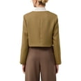 thumbnail image 3 of INSPIRE CHIC Women's Tweed Short Jacket Collarless Button Down Long Sleeve Work Office Cropped Blazer S Brown, 3 of 5