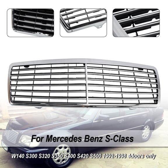 Chrome Front Bumper Grill Grille Fit Mercedes Benz S-Class W140 1992-1998