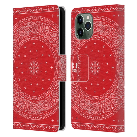 Head Case Designs Classic Paisley Bandana Round Red Leather Book Wallet Case Cover Compatible with Apple iPhone 11 Pro