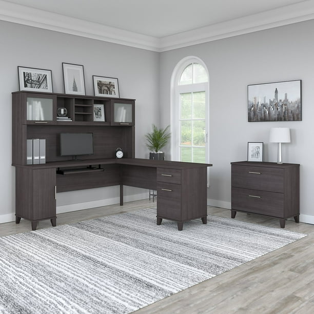 Bush Furniture Somerset 72w L Shaped Desk With Hutch And Lateral File Cabinet In Storm Gray Walmart Com Walmart Com