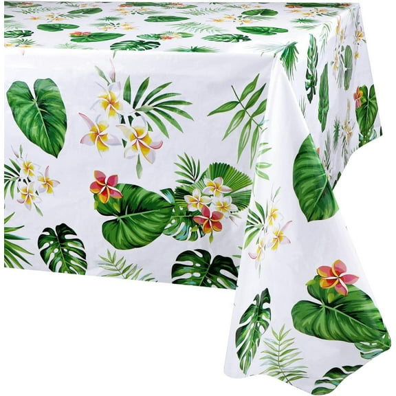 PHOGARY Waterproof 86’’ x 51’’ Tropical Flowers Polyethylene Plastic Tablecloths