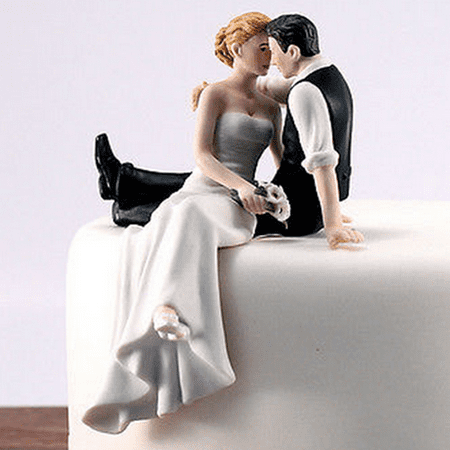 Romantic Bride and Groom Wedding Cake Topper Couple Hug Kiss Bridal Decoration  Hand Painted Porcelain Cake Topper (Bride and Groom on