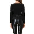 thumbnail image 3 of INSPIRE CHIC Women's Sweetheart Neck Long Sleeve Pleated Front Velvet Blouse L Black, 3 of 5