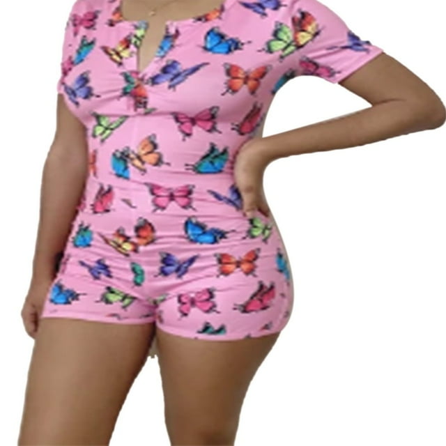 Body pour Femmes Manches Longues Col en V Profond Bodycon Extensible Justaucorps Bouton Court Pyjama Rose TG