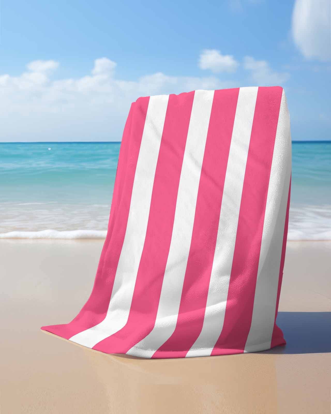 Pink Striped Beach Towels Oversized Super Absorbent, Modern Simple Monochrome Geometric White Lightweight Bath Towel Quick Dry Sets For Bathroom/Pool/Rv Camping/Beach Play/Gym Room/Picnic 23"x47"