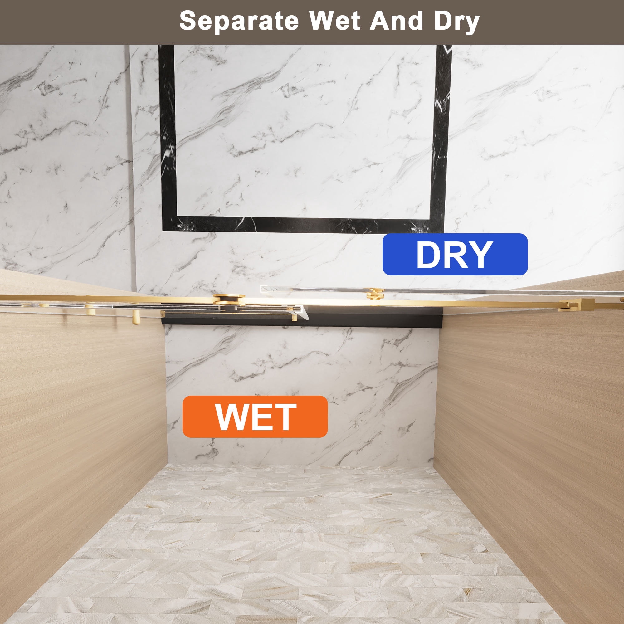 Leumius 56-60"W x 76" H Frameless Single Sliding Shower Door, 1/4\" Clear Tempered Glass, Stainless Steel Handle Square Tube Track Shower Door,Brushed Gold