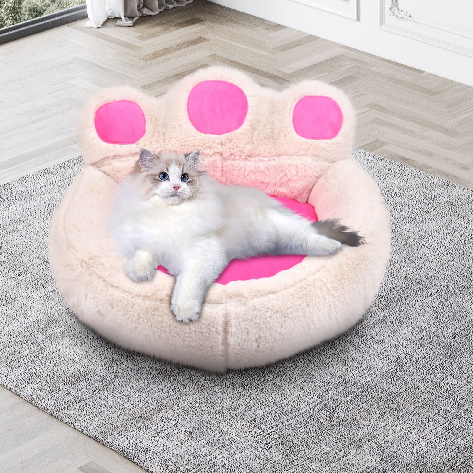 Outoloxit Panda Paw Shaped All-Season Pet Bed for Cats and Dogs, Soft Washable Mat, Small Size 16-18 Inches for Pets up to 5 lbs