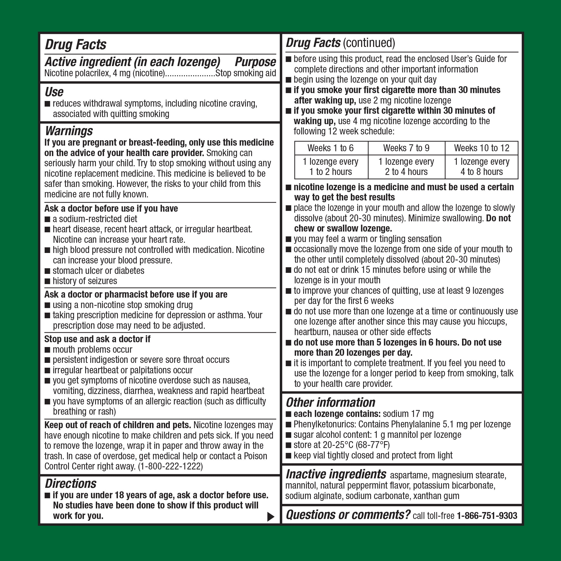 Equate Nicotine Polacrilex Lozenges, 4 mg, Mint Flavor, 24 Count, Compare to Nicorette® Lozenge Active Ingredient