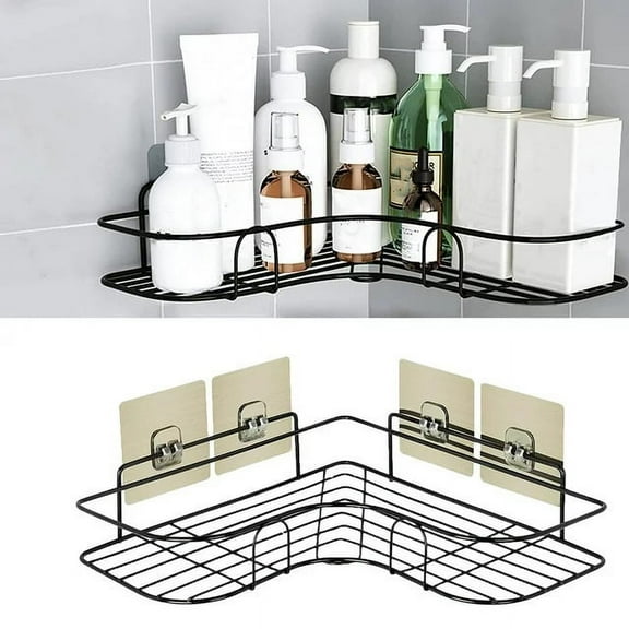 Corner Shower Caddy,Bexikou Hanging Bathroom Organizer Shelf with 4 Removable Hook,Rust Proof Bathtub Accessories Organizer, Adhesive Basket Storage Rack Shampoo Holder Wall Organization，Black