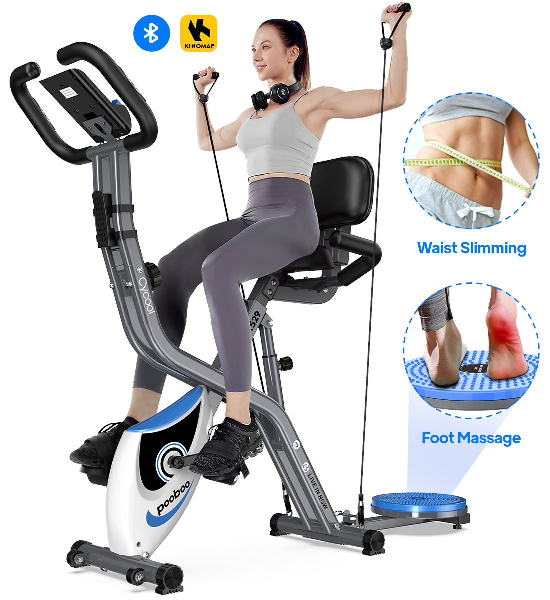 Pooboo 4-in-1 Folding Exercise Bike 300 lb Capacity photo 1