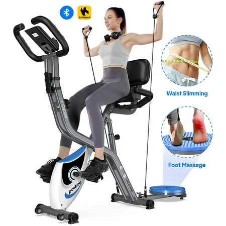 Pooboo 4in1 Folding Exercise Bike Indoor Home Cycling Bike Stationary Magnetic Cycling Bicycle X Bike Gym Workout 300 lbs
