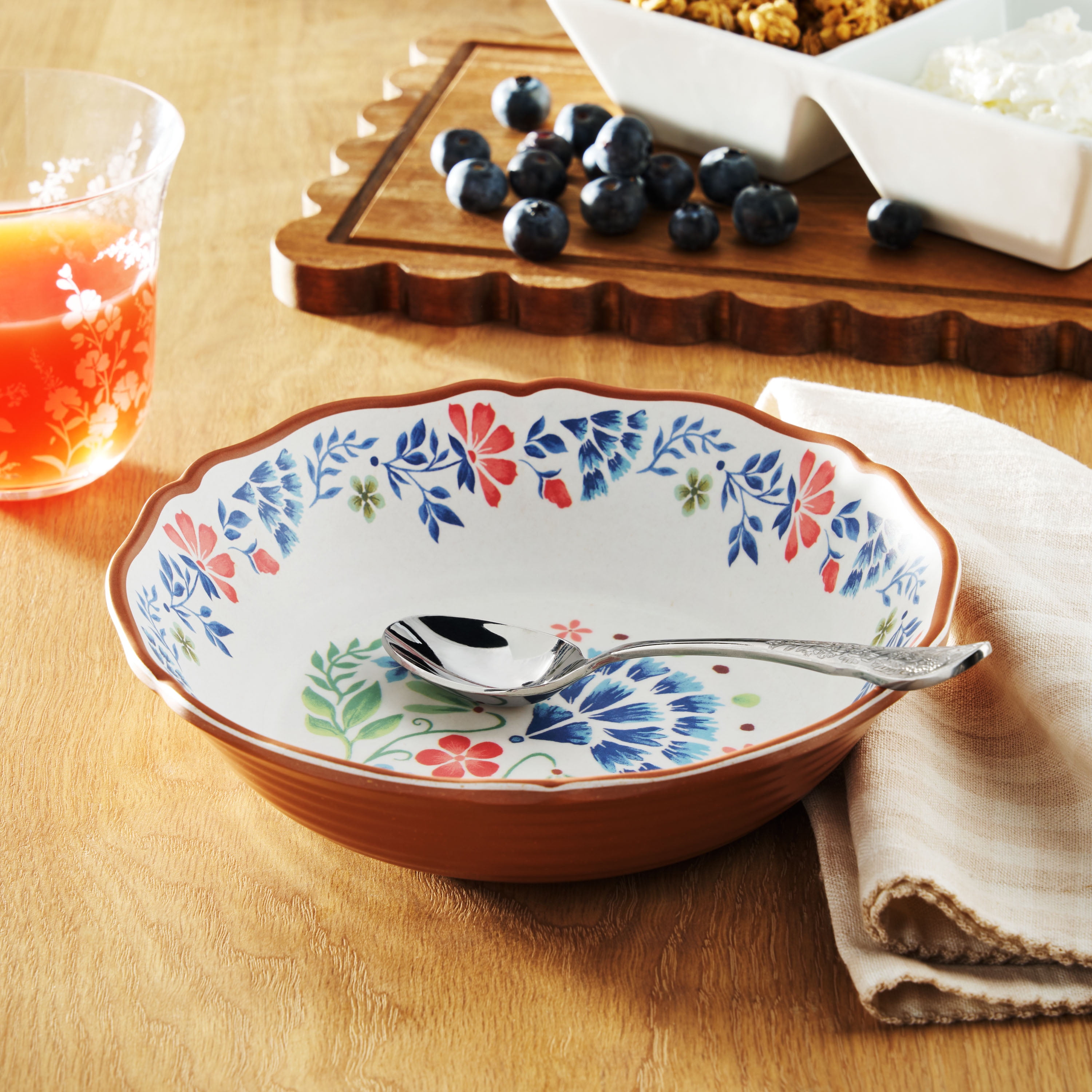 The Pioneer Woman Hattie 12-Piece Bamboo Melamine Dinnerware Set, Multicolor