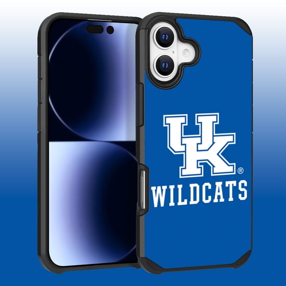 Apple iPhone 16 (6.1) - Licensed NCAA University of Kentucky Wildcats logo on Light Blue Textured Dual Layer Case