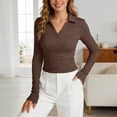 thumbnail image 4 of LiuXxxx Women's Long Sleeve Crew Neck Slim Fit Casual Basic Soft Tee Brown L, 4 of 8