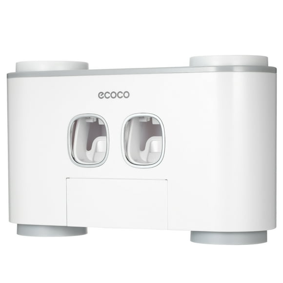 Ecoco Set de Dentifrice à Compression Automatique avec 2 Distributeurs de Dentifrice 4 Tasses et 5 Emplacements Porte-Articles de Toilette Gris