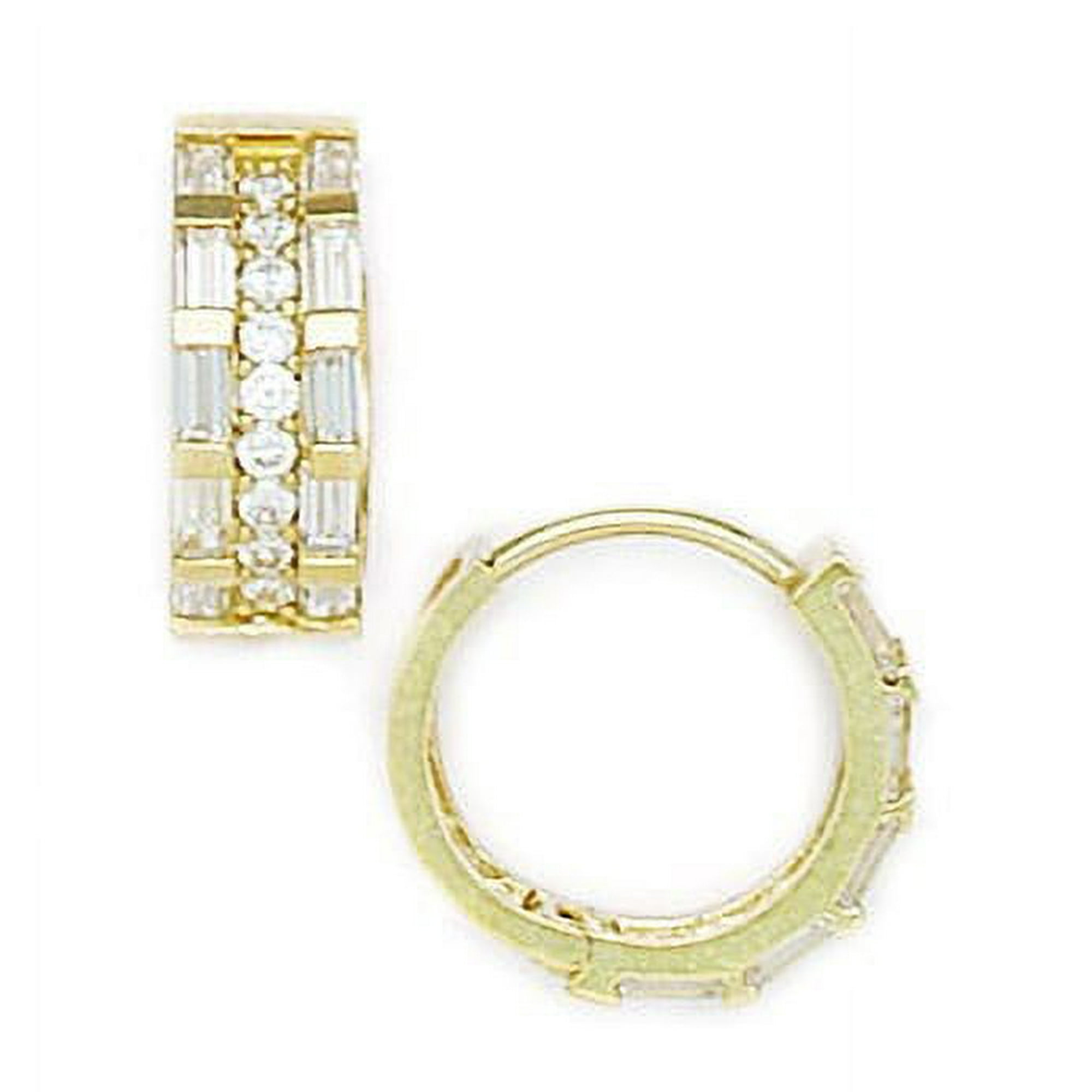 14k Yellow Gold Round CZ Cubic Zirconia Simulated Diamond Medium Hinged Earrings Measures 14x14mm Jewelry Gifts for Wome