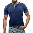 thumbnail image 1 of Tops para hombre, blusas y camisas de manga corta con cuello redondo para hombre, blusa informal transpirable con botones y cuello redondo de color liso para hombre., 1 of 7