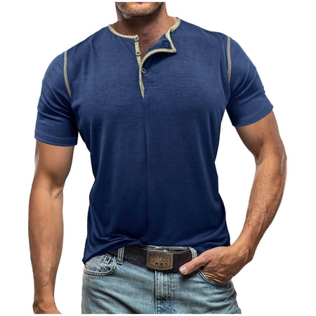YLSDY Men s Color Block Jacquard Golf Shirt Lapel Short Sleeve Casual Fashion Breathable Top Navy XL