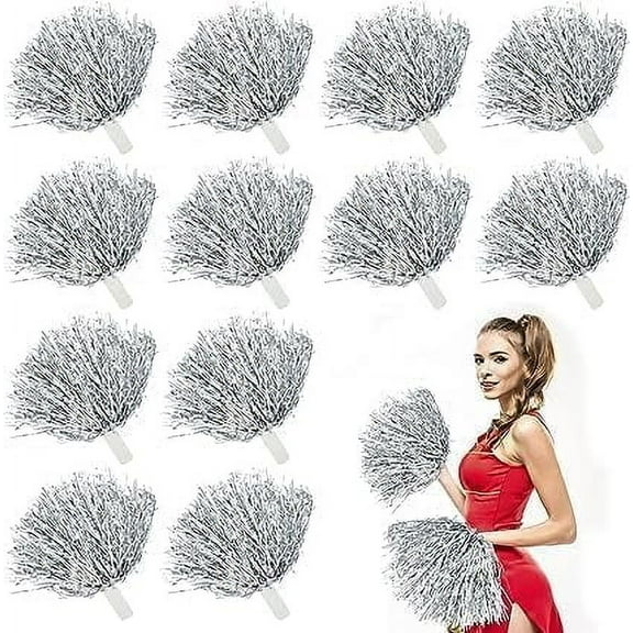 Zhangyh Pom Poms Cheerleading,Fluffy Cheerleader Pompoms with Baton Handle,Metallic Pom Poms Cheerleading for Adults Team Spirit Sports Game Dancing Party (Blue, 4 Pack)