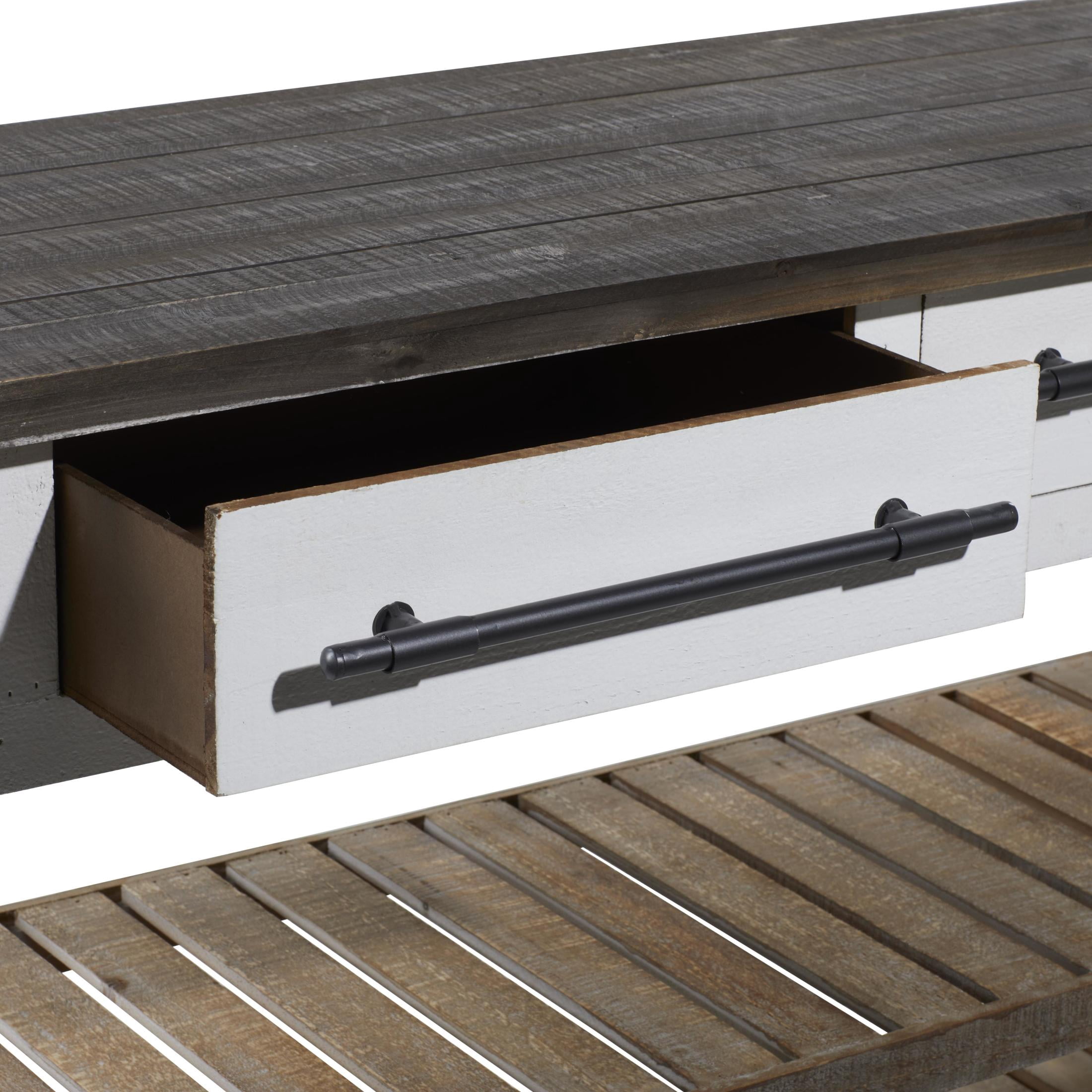 DecMode Farmhouse Wood Rectangular Console Table with Cedar Brown Shelves and Daisy White Finish, 71"W x 32"H
