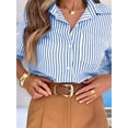 thumbnail image 4 of Striped Button Down Shirts for Women Dress Shirts Long Sleeve Casual Collared Office Work Shirt with Pocket Royal Blue S, 4 of 6