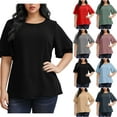 thumbnail image 2 of Bosfbaoi Women's Plus Size Blouses Plus Size Tiered Ruffle Sleeve Shirt With High-Low Hem Solid-color Crew Neck Oversize Tops, 2 of 7