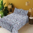 thumbnail image 2 of Ambesonne Floral Boho Fitted & Flat Sheet with Shams 4 Pcs Set, Flowers Pattern Spring, Queen, Pale Ceil Blue and Lavender, 2 of 5