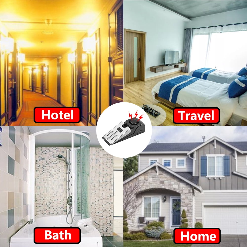 4 Pack Door Stop Alarm, Travel Alarm Essential Travel Safety Equipment 120dB Sound Adjustable Grade Sensitivity for Hotel, Travel Room, Bathroom, Home