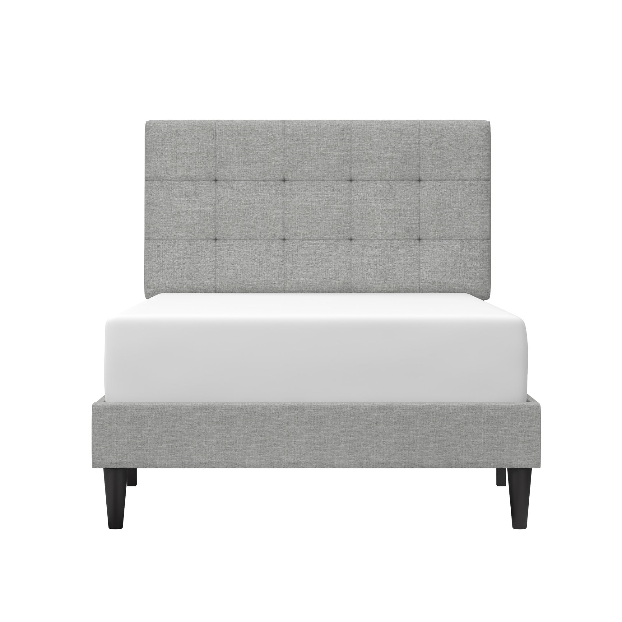 Mainstays Hillside Square Tufted Upholstered Twin Platform Bed, Light Gray Fabric