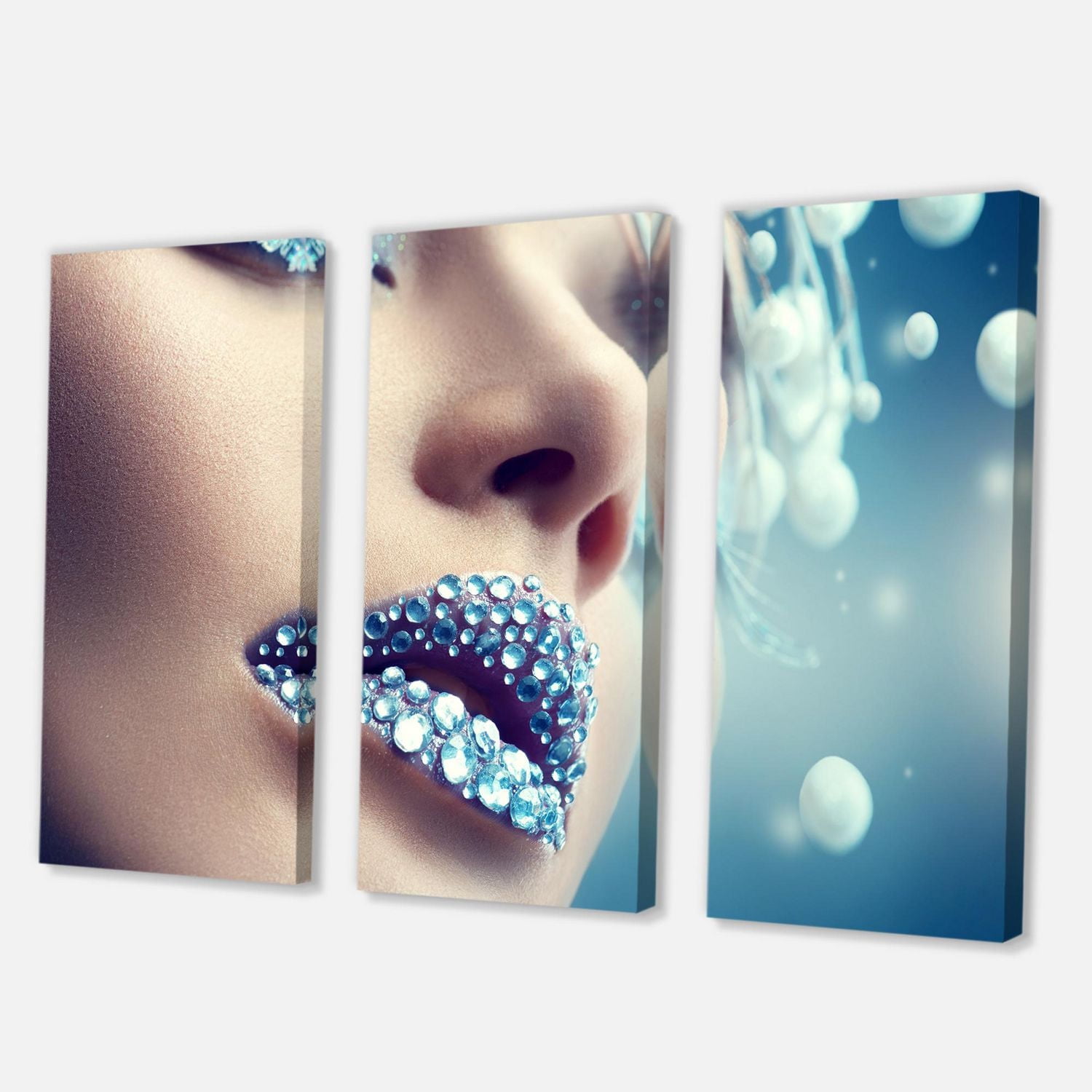 Designart Close-Up Of Gems On Woman Lips Canvas Wall Art