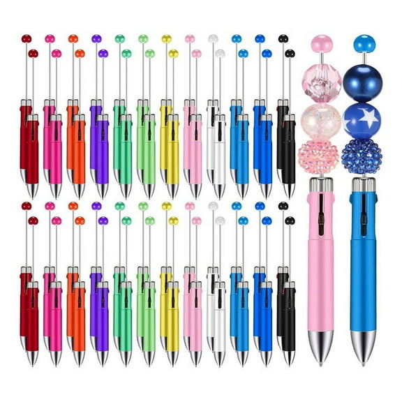 50Pc Plastic Beaded Pens Bulk Multicolor Cute 1.0mm Beaded Pens 4-in-1 Beaded Ballpoint Pens Making Graduation SuppliesB