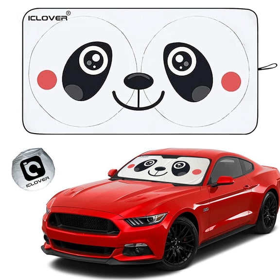 HOMEYA Car Sun Shade Foldable Windshield Cover Shield Sun Visor UV Block, Fits Truck Van SUV, with Panda Printing Cute Design
